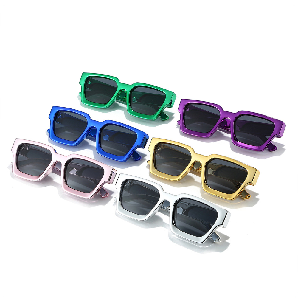 Lunettes de soleil carrées pour hommes et femmes, Design de marque de luxe, Vintage, grande monture, Punk Hip Hop, brillant, or, argent, miroir, UV400
