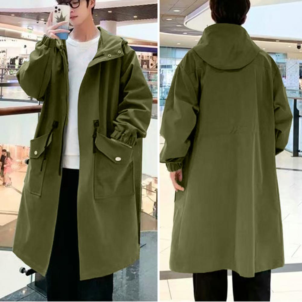 Veste à capuche longue pour homme, manteau décontracté, streetwear japonais, Hip Hop, vert, automne, printemps