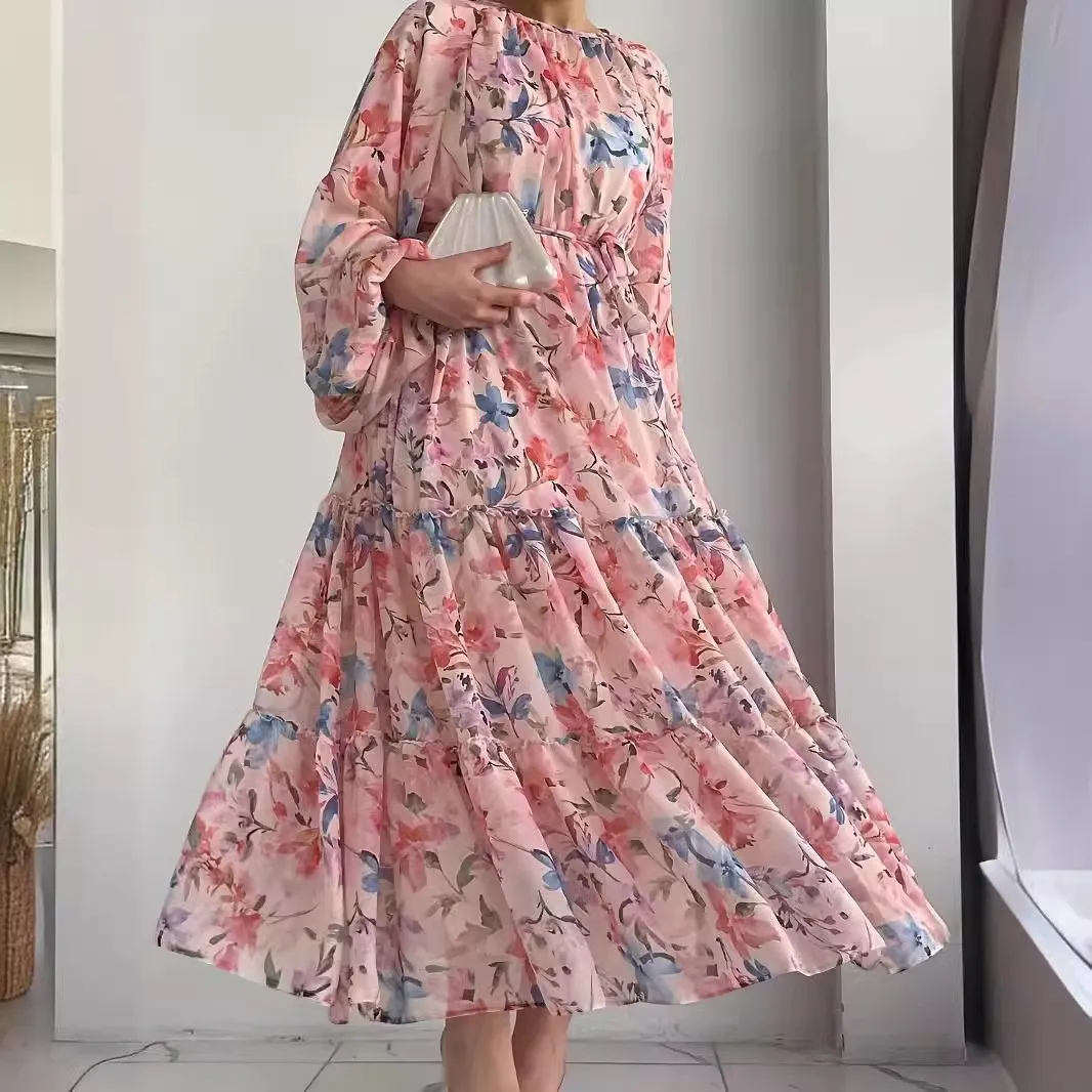 Abaya, robe indienne décontractée pour femmes musulmanes Robe longue en mousseline de soie pour femmes, vêtements arabes, marocains, à la mode, ceinturée, élégante