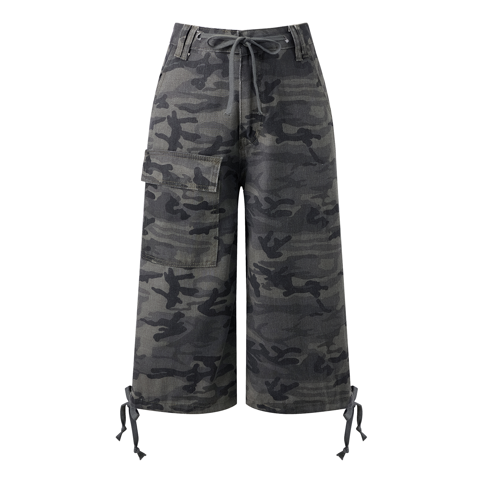 Shorts de travail décontractés camouflage pour femme, coupe ample, en jean denim sept-quarts avec poches, style urbain, été 2025