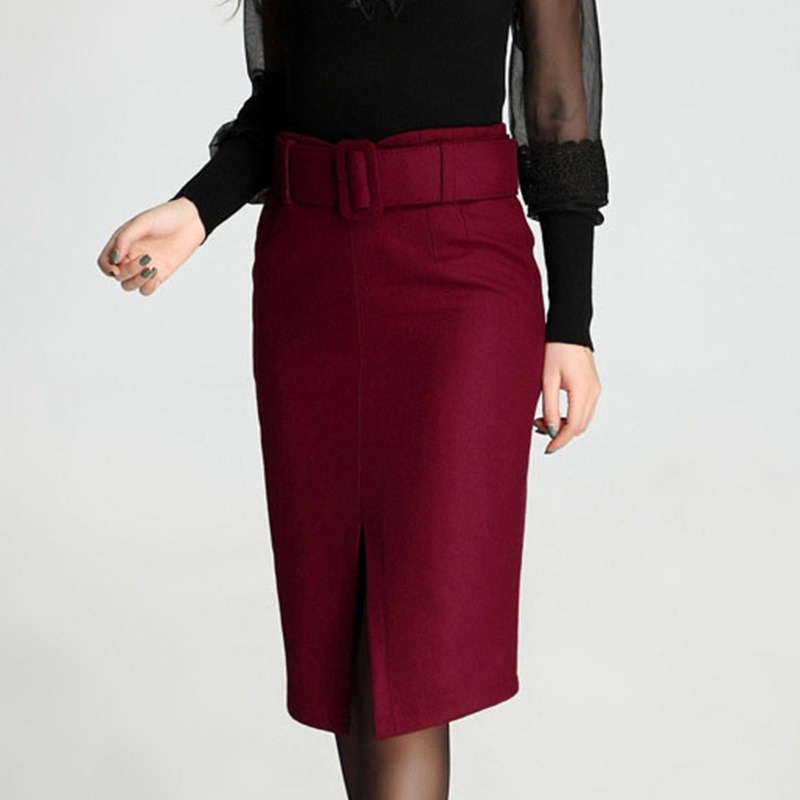 Mode nouvelle grande taille taille haute mode décontractée mi-longue laine jupe crayon femmes jupes femmes.