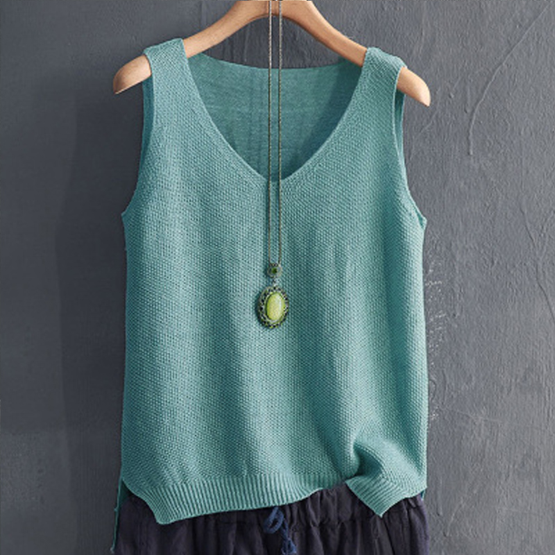 Blusas Mujer De Moda 2024 Blouse femmes été sans manches tricoté Blouse chemise femmes vêtements col en v Blouse haut pour femme chemises C855