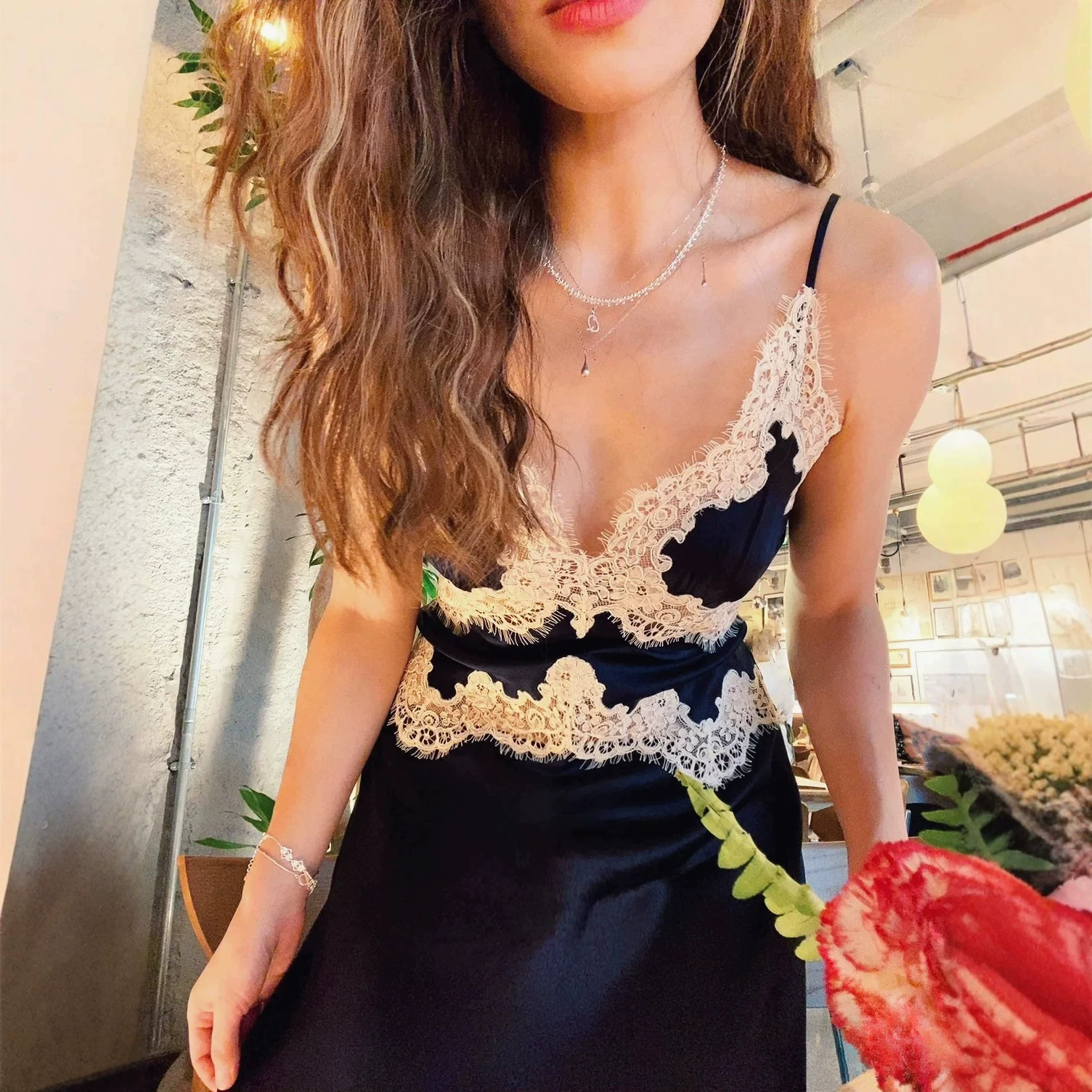 Robe d'été 100% soie 2026, nouvelle robe vintage à dentelle, robe mi-longue à bretelles pour femmes, robe de vacances