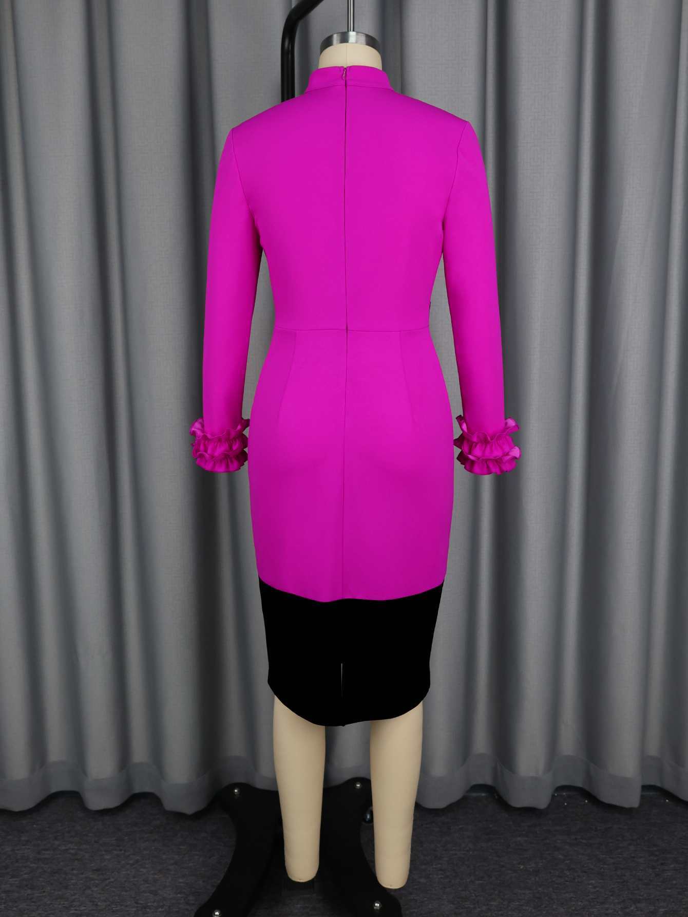 Robes d'église élégantes pour femmes, col mi-haut, volants, boutons, bloc de couleurs, Midi, bureau, fête, manches longues, robes d'automne