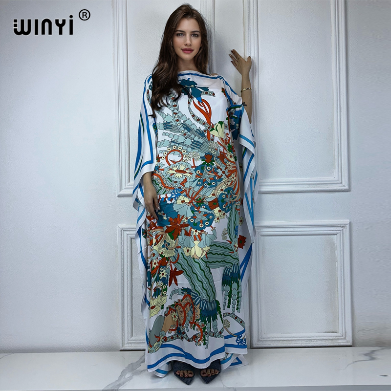 WINYI-Robes turquie de luxe pour femmes, boho, nouvelle impression musulmane, dubaï, taille libre, conception Maxi, robe africaine élégante, 2024