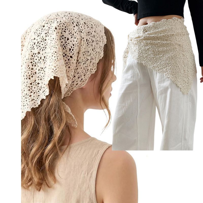 Écharpe triangulaire en dentelle florale style Ins, foulard imprimé irrégulier, écharpe de taille, châle fin tricoté, bandeau pour cheveux pour la plage, les fêtes et les voyages