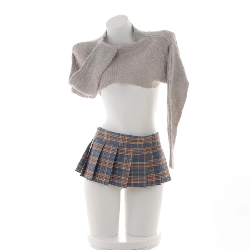 Anime mignon écolière JK pull Plaid jupe plissée uniforme Costume Cosplay Costume jeu de rôle jupe douce ensemble tenues d'halloween