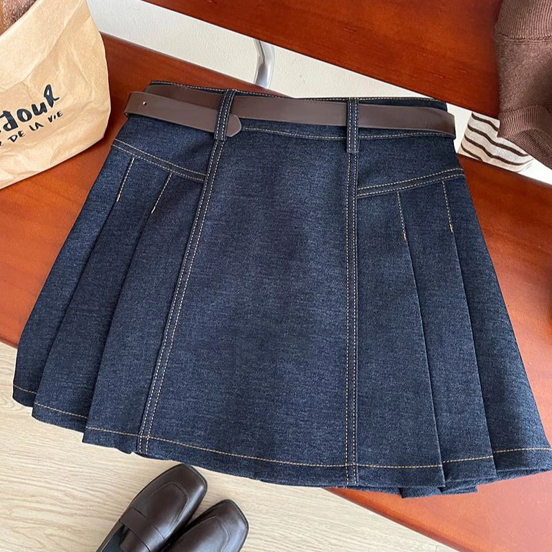 Jupe noire pour femmes, Vintage, fil brillant, Imitation Denim, jupes courtes plissées, épicée, jupe trapèze polyvalente, été