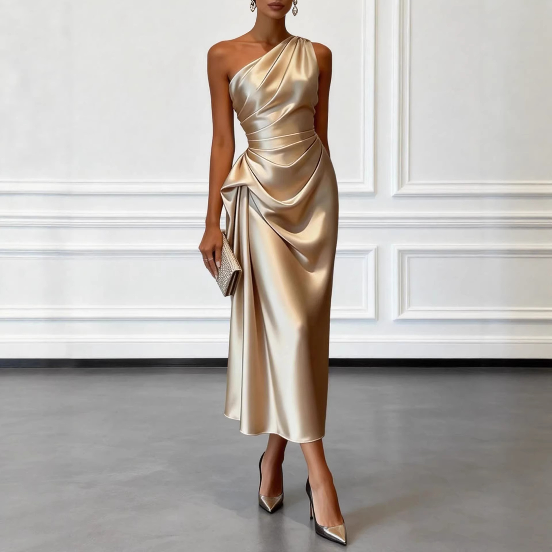 Robes longues en satin pour femmes 2026 – Robe midi d'été sexy pour femme, robe de soirée élégante sans manches, Vestidos