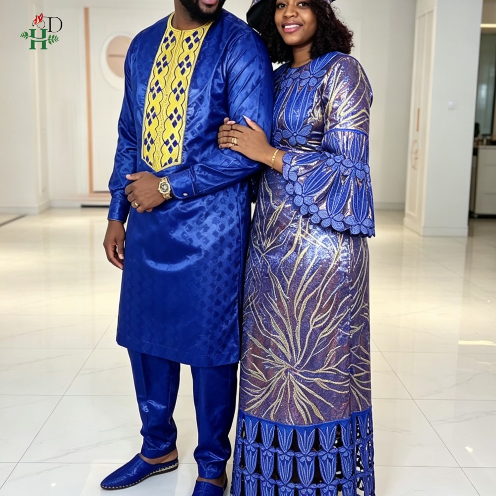 Robes africaines H&D Dashiki pour femmes, vêtements assortis pour couples, tenues de mariage pour hommes, chemise et pantalon Kaftan, ensembles 2 pièces, Bazin Riche