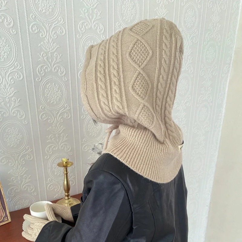Chapeaux chauds d'hiver pour femmes, écharpe à capuche en mélange tricoté de couleur unie pour femmes, cagoule, casquette de crâne, bonnet, guêtres de cou, 1 pièce