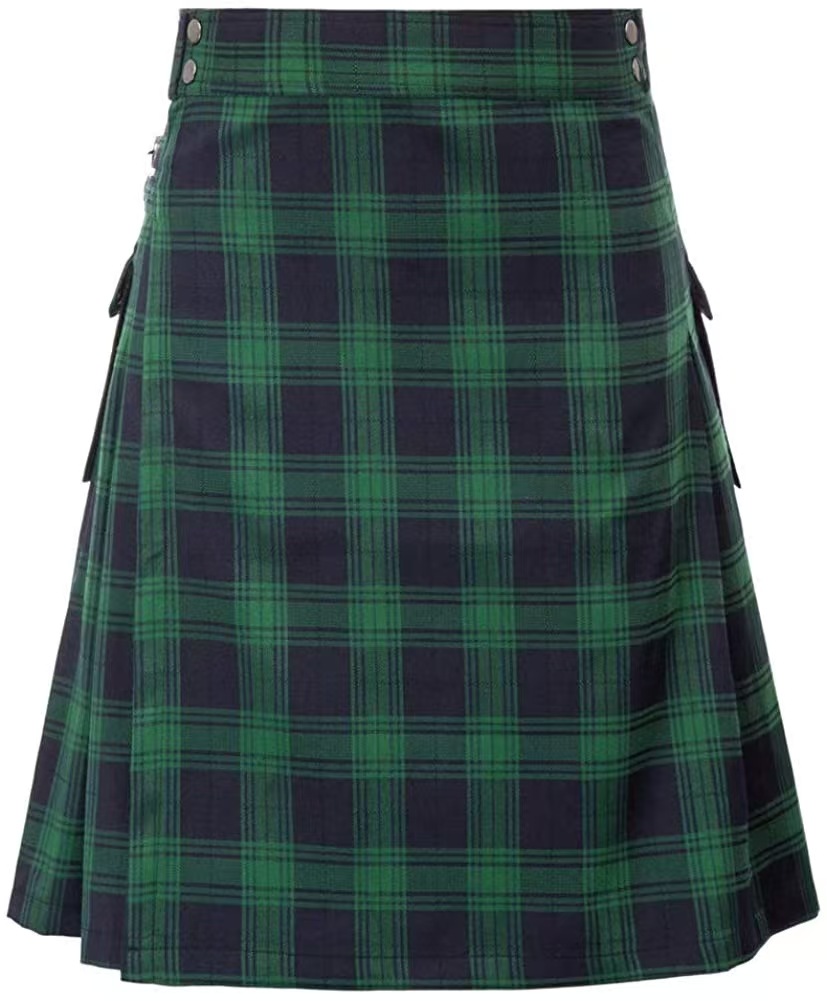 Kilt traditionnel écossais pour homme, kilt plissé uni utilitaire des Highlands avec sangles à boucles et poches cargo, costumes de cosplay
