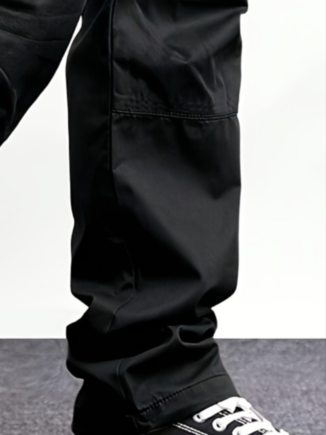 Salopette unie régulière pour hommes avec cordons de serrage et grande poche à rabat, pantalon droit multi-poches fonctionnel, adapté aux vacances, rue, loisirs quotidiens, course à pied, multi-scénarios, adapté à toutes les saisons