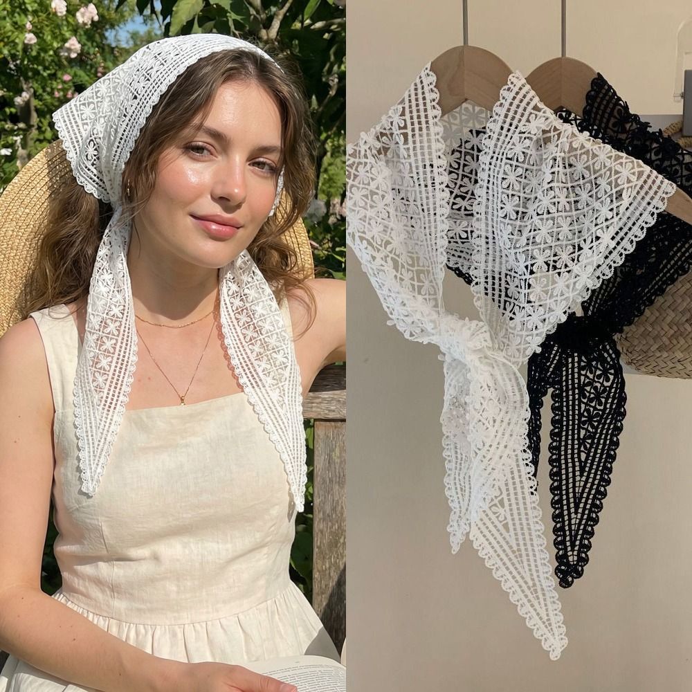 Foulard triangulaire en dentelle imprimée florale, brodé style ethnique, bandeau en dentelle, décoration de vêtements, foulard ajouré en dentelle pour femme