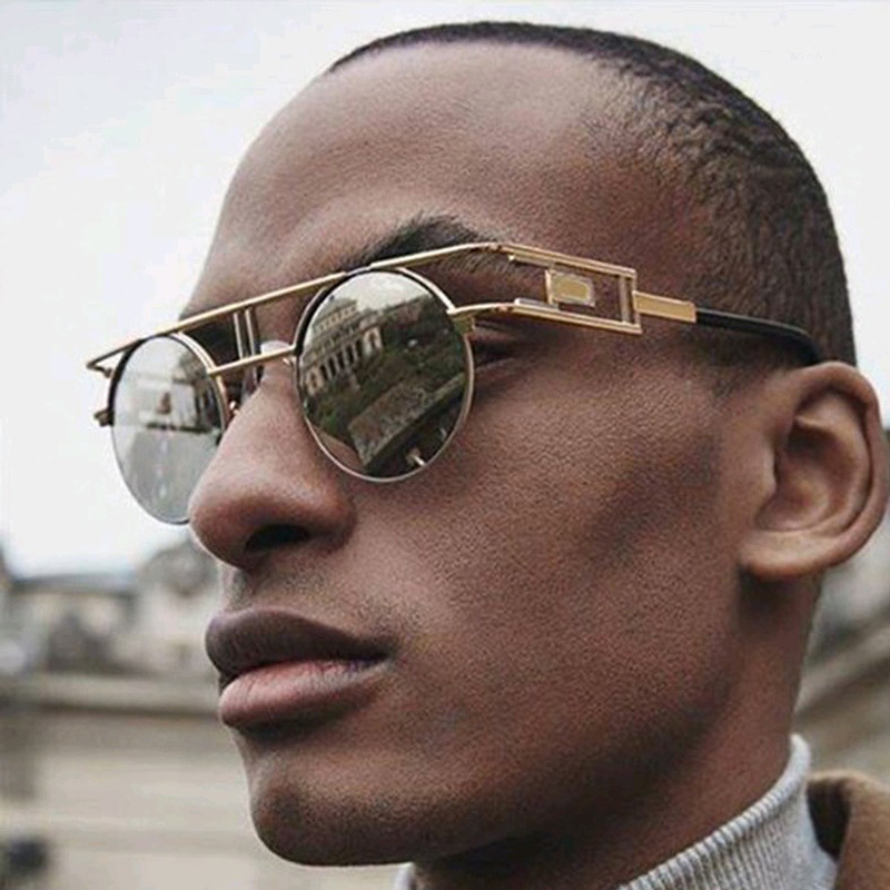 Lunettes de soleil rondes vintage gothiques steampunk pour hommes et femmes, unisexes, en métal miroir, lunettes de soleil rétro, Oculos De Sol