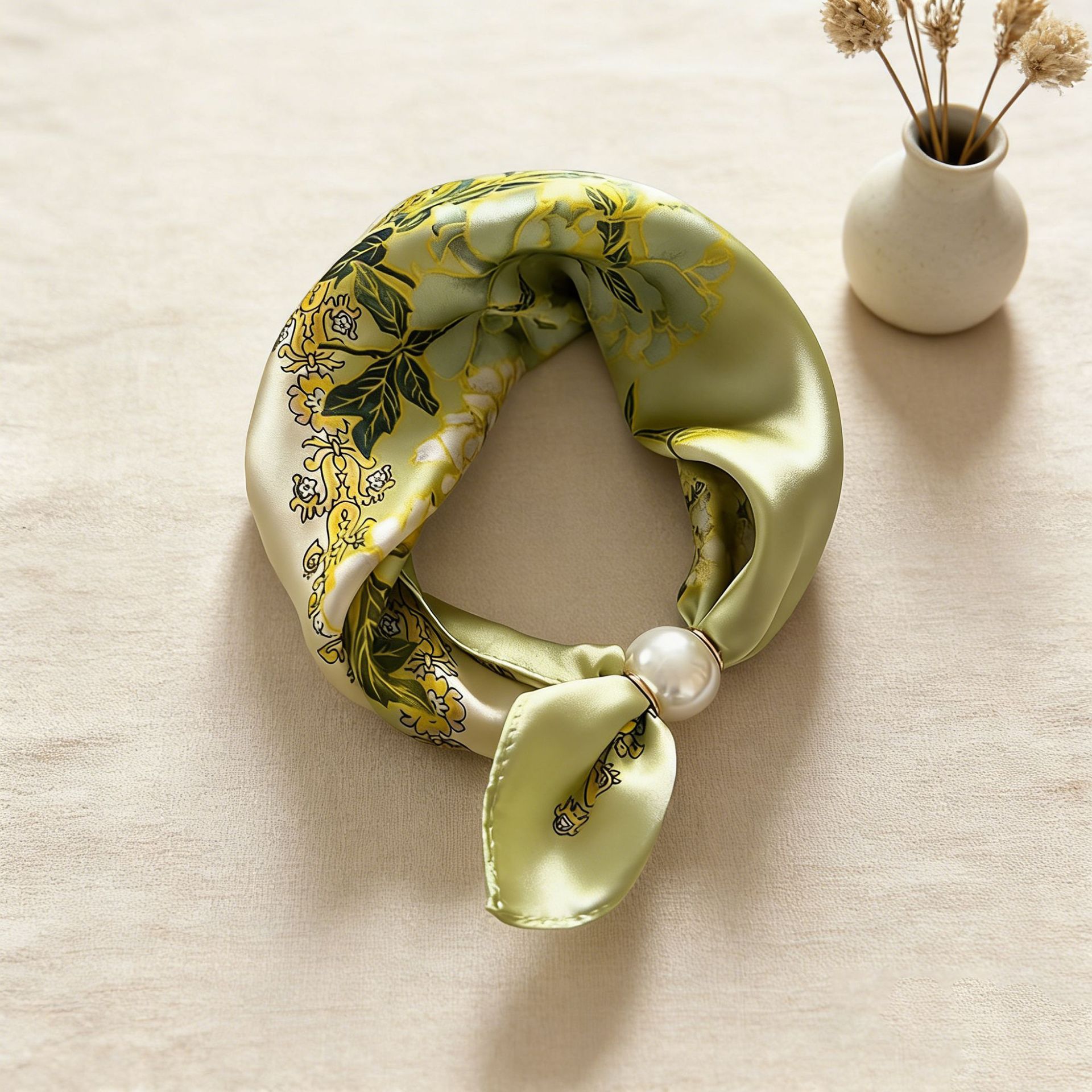 Chaîne de foulard en soie, pendentif magnétique décontracté, boucle de foulard fine en perles pour clavicule, bandeau, ruban, foulards femme, marques de luxe