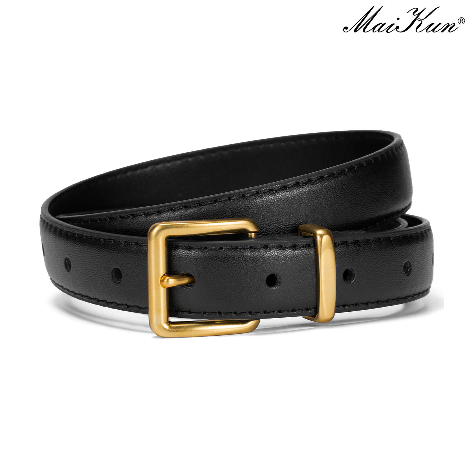 Ceinture Maikun pour femme avec boucle dorée, ceinture élégante en cuir compatible avec les robes et les pantalons