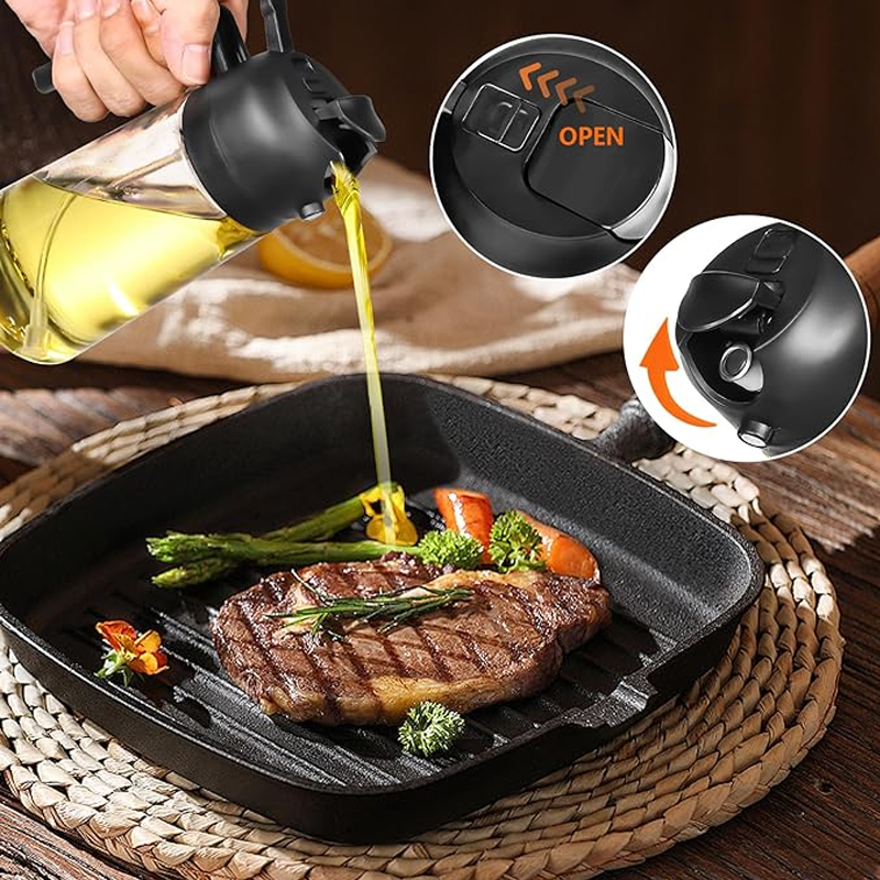 Bouteille pulvérisateur d'huile d'olive en verre 600 ml, pulvérisation et versement deux-en-un, idéale pour salades, steaks, sauces de cuisson