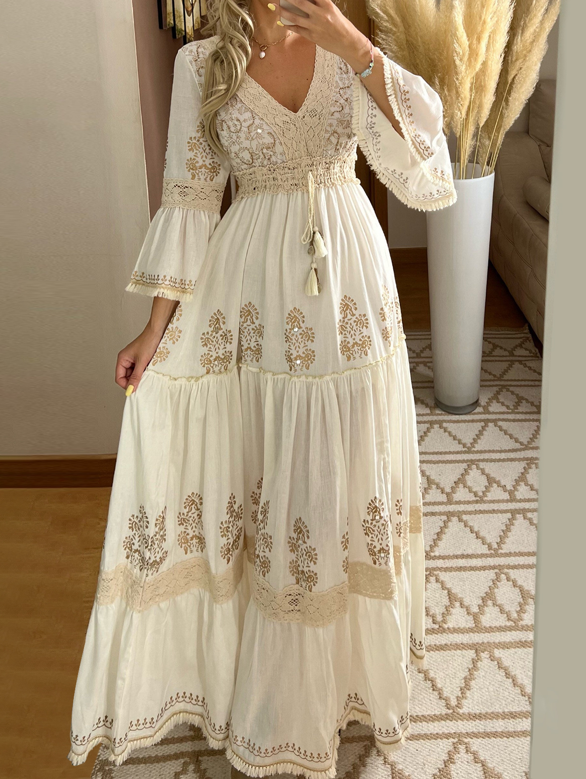 Robe longue femme 2026, imprimé floral bohème, col en V, pour l'été, robe de plage fluide, élégante, vintage, pour les vacances