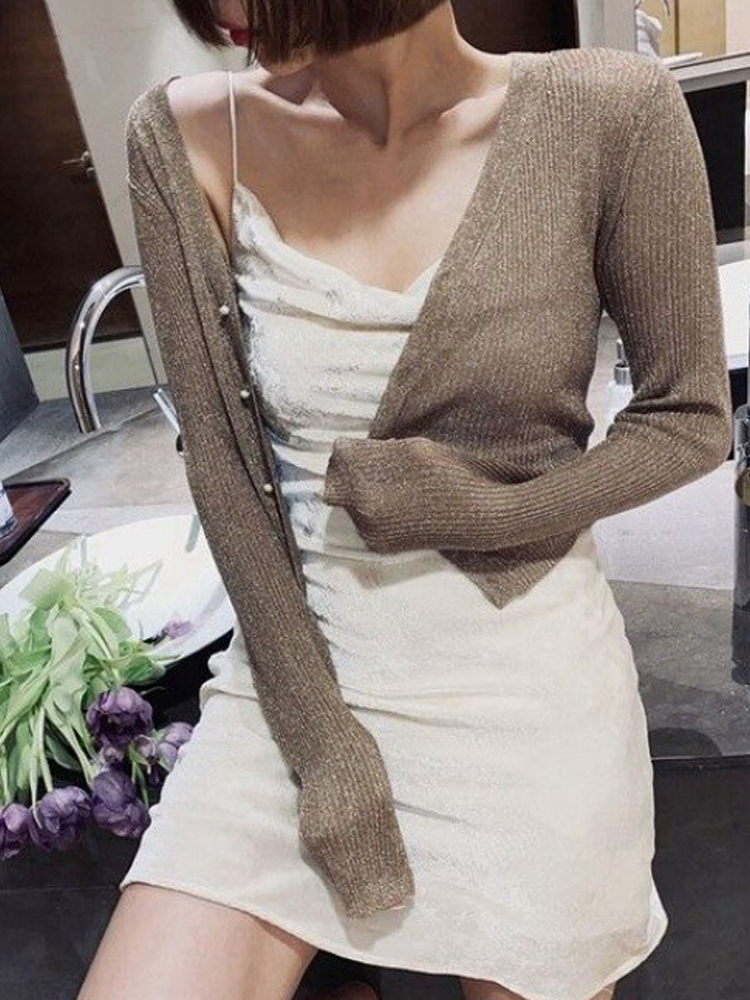 Cardigan à manches longues et col en V pour femmes, vêtements décontractés, mince, élastique, à lacets, doux, mode coréenne, été, 03/avocat, 2023