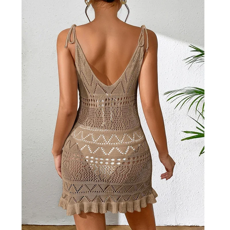 Robe de plage dos nu pour femme, robe d'été solide, document brillant, robe de plage