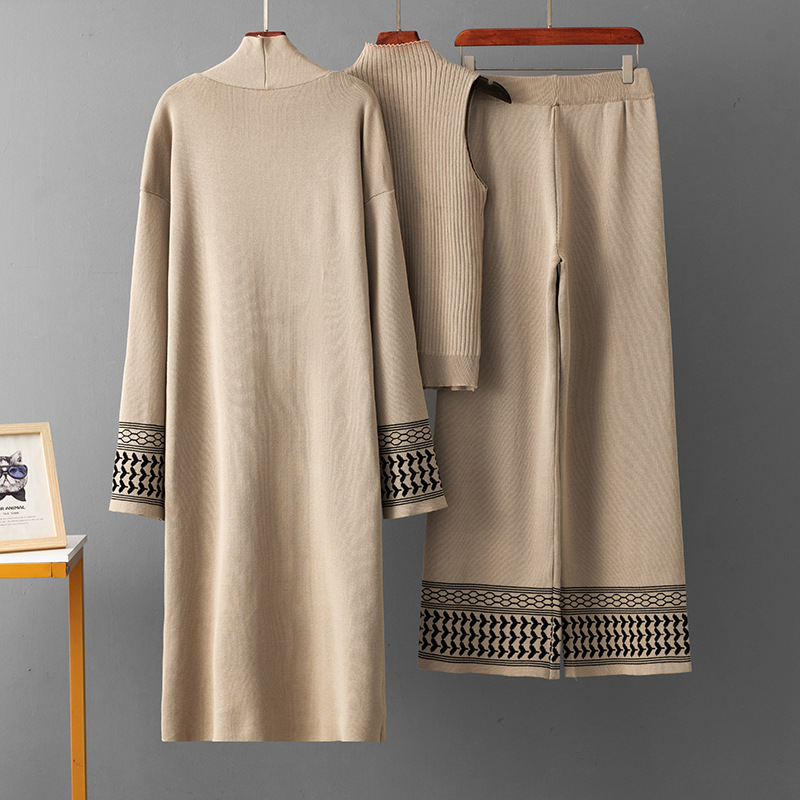 Costume Eid pour femmes, Cardigan, pull, gilet, pantalon à jambes larges, ensemble musulman 3 pièces, manteau en tricot, pantalon, tenues en tricot marocain dubaï