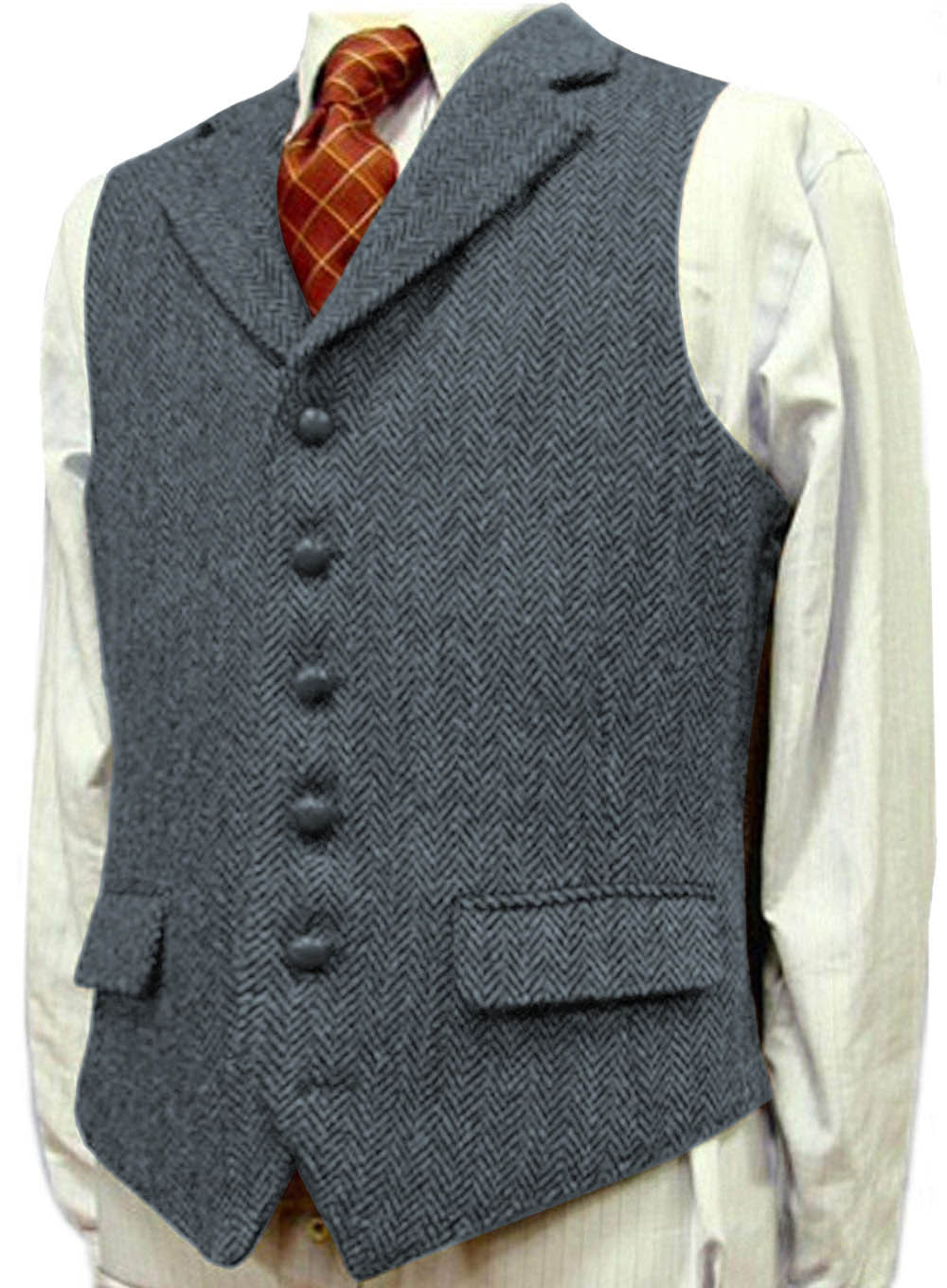 Gilet en laine à chevrons pour homme, col en V, formel, marié d'affaires, mariage, vert/noir/marron/vert/gris