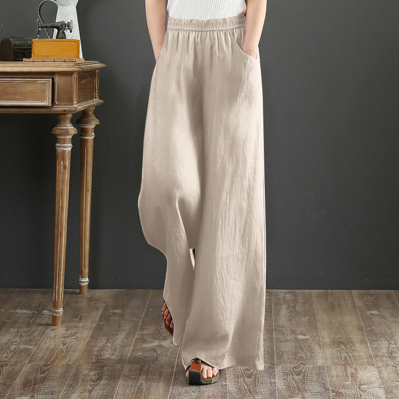 Pantalon d'été femme 2025 coton lin large botte pantalon femme droite Vintage mode décontracté élégant jambe chaude largeur pantalon Long