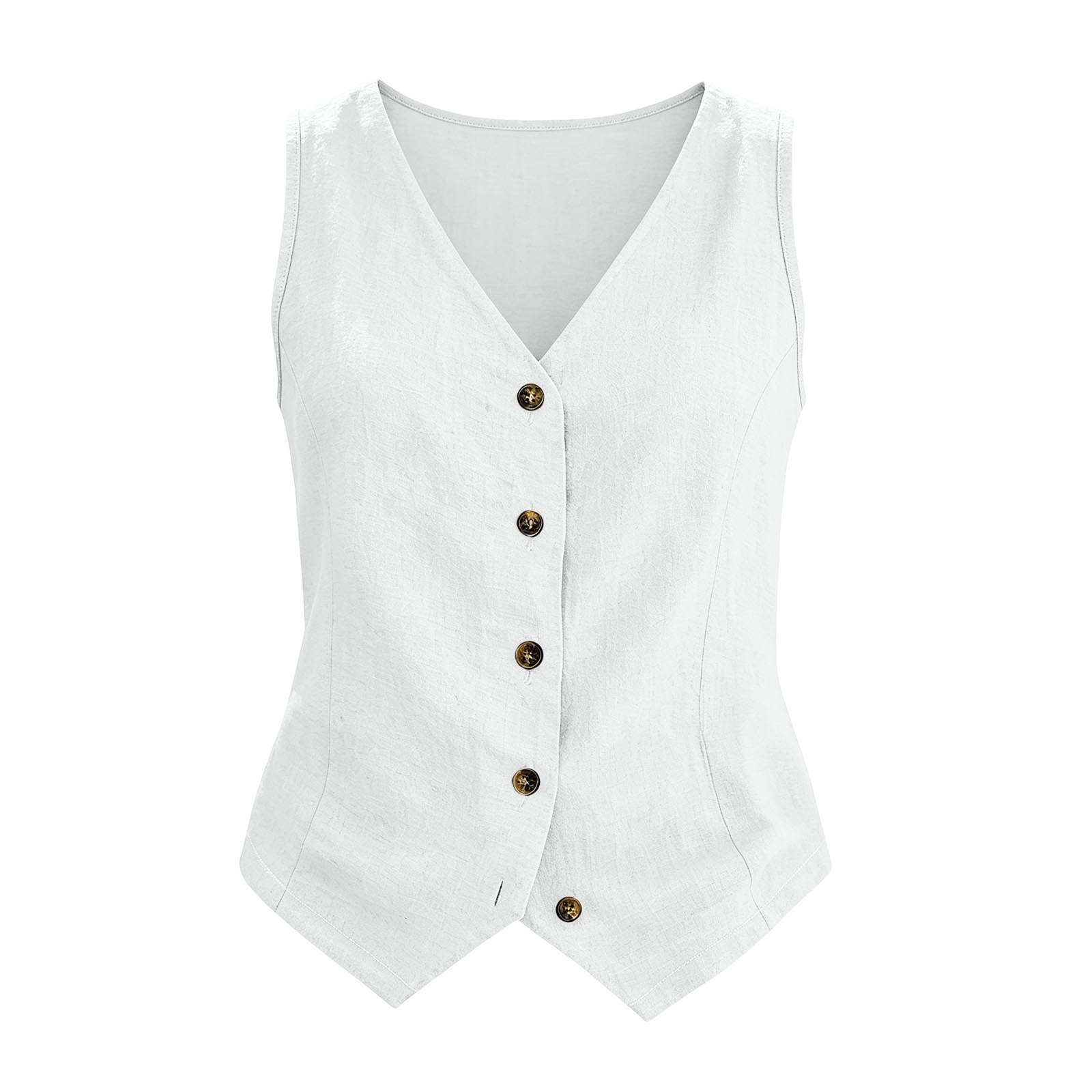Gilets d'été décontractés pour femmes, chemises sans manches à col en V et boutons, en coton et lin, simples, pour le bureau