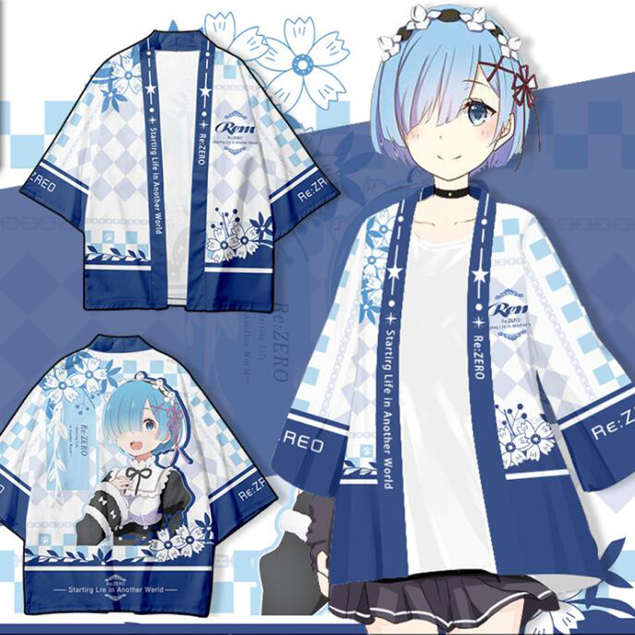 Kimono japonais Anime Re:Zero Kara Hajimeru Isekai Seikatsu Emilia Rem Ram, Costumes de Cosplay, Cardigan chemise, vêtements
