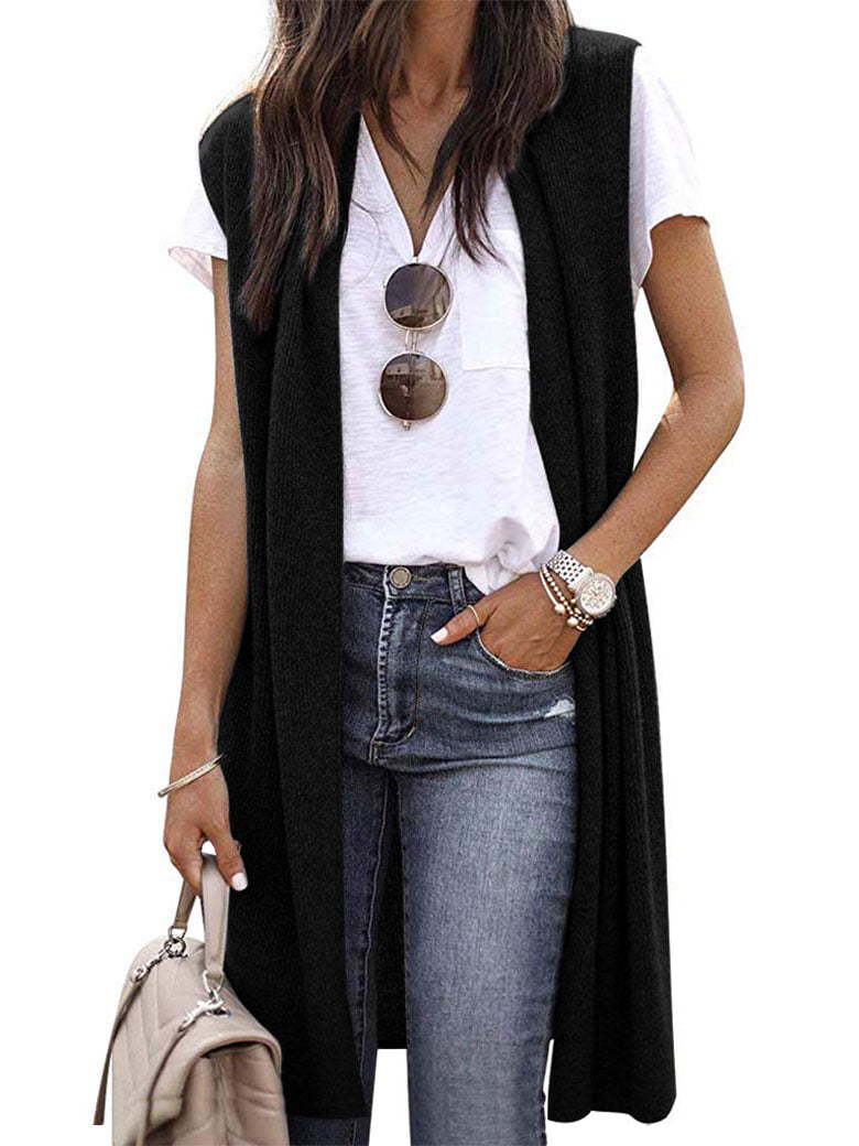 Mode femmes tricots décontractés manteau Cardigan à la mode longue sans manches gilet veste