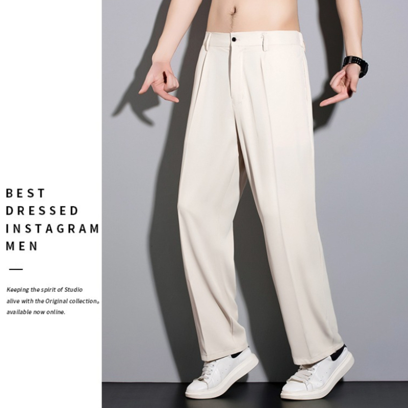 Pantalon de costume décontracté pour homme printemps-automne, style coréen, streetwear, coupe droite drapée, ample, beige, pour homme