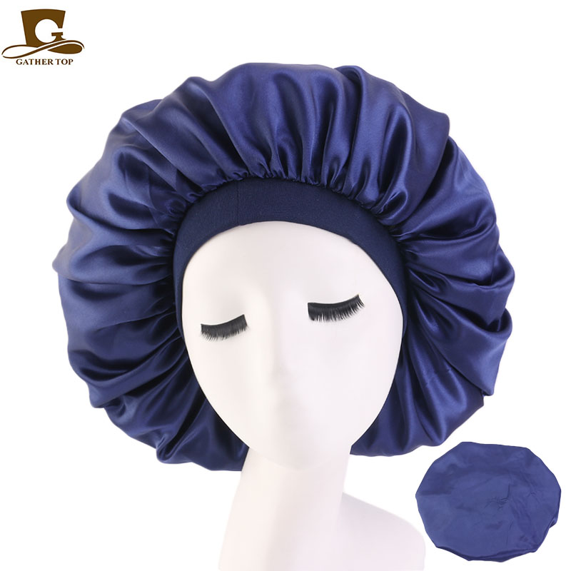 Nouveau bonnet de nuit en satin soyeux imprimé grande taille pour femme, idéal pour cheveux bouclés et crépus, noir