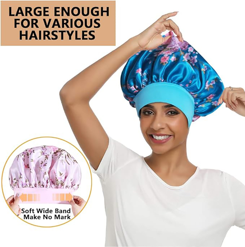 Bonnet de nuit en Satin à large bord, motif Floral, enveloppe pour cheveux, bonnet de nuit, bande élastique souple, soins capillaires, chapeau de douche, 4 pièces/lot