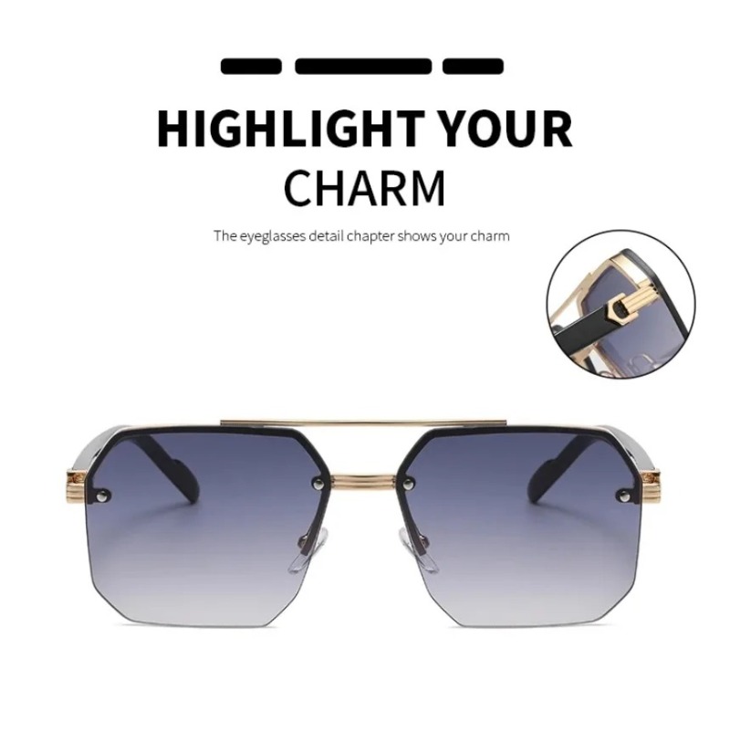 Lunettes de soleil métalliques pour hommes, monture carrée demi-cerclée, décontractées, tendance, personnalisées, style rétro, pour sports de plein air