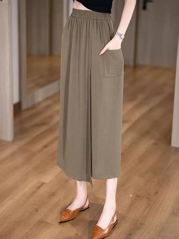Jupe-pantalon décontractée asymétrique taille haute amincissante, coupe ample, matière fine, style décontracté confortable, pantalon à jambes larges pour grandes tailles