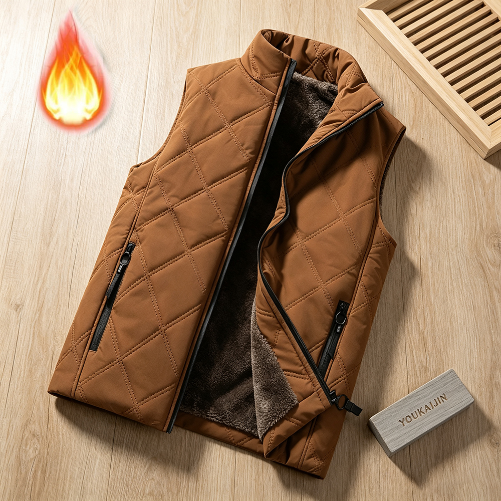 Gilet matelassé en losanges pour homme, style coréen, doublé de polaire épaisse, zippé, sans manches, décontracté, chaud, pour l'automne et l'hiver.