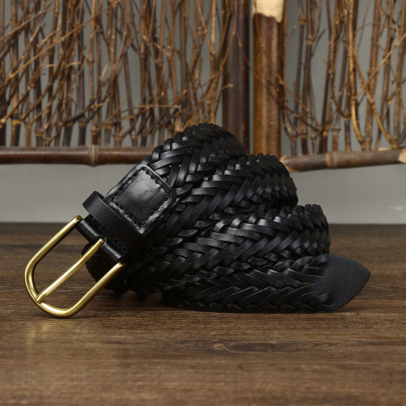 Ceinture tissée unisexe de styliste pour femmes et hommes, 3CM, pleine fleur, en cuir véritable, respirante, pour Jeans