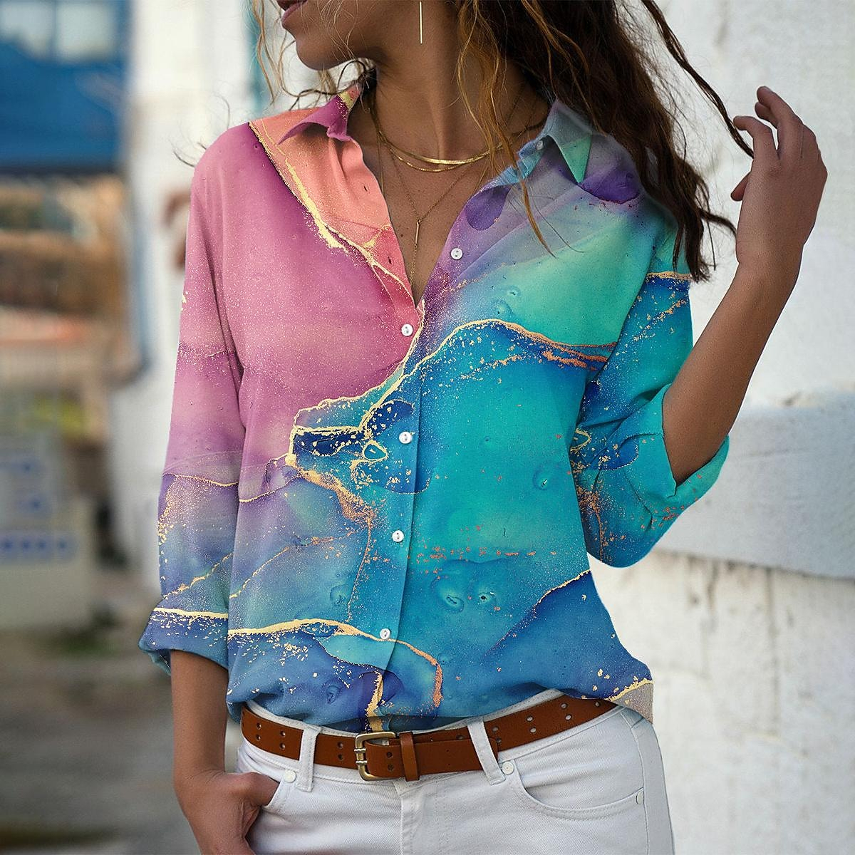 Tempérament nouvelle chemise ample femmes décontracté femmes chemises hauts imprimés