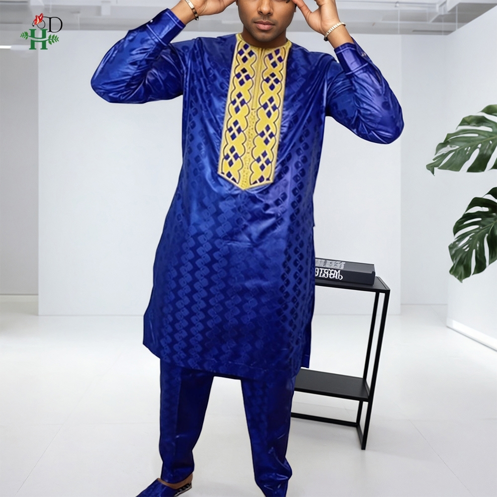 Robes africaines H&D Dashiki pour femmes, vêtements assortis pour couples, tenues de mariage pour hommes, chemise et pantalon Kaftan, ensembles 2 pièces, Bazin Riche