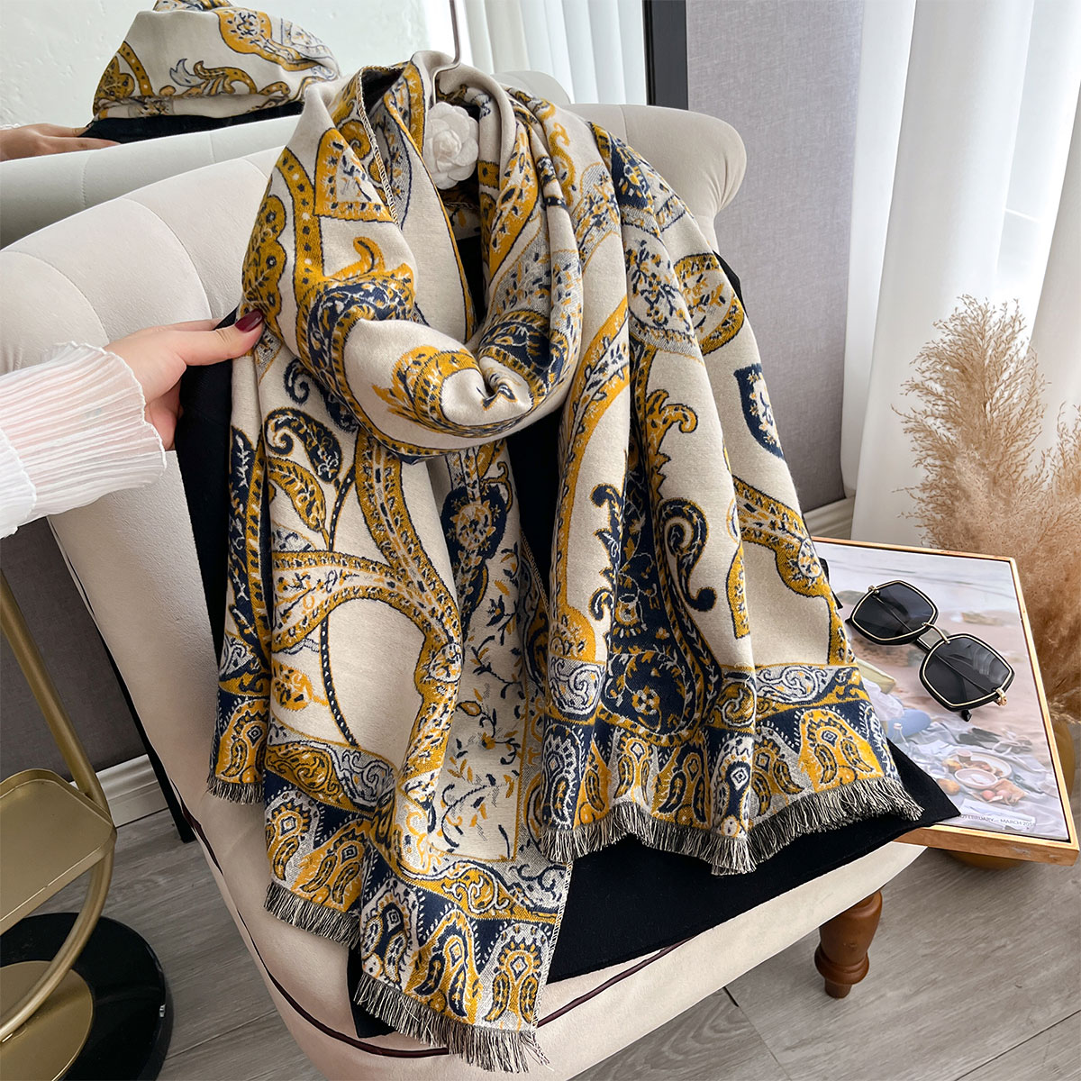 Nouveau luxe hiver Paisley double face cachemire Jacquard foulards de haute qualité femmes épaissir Wrap châle dames laine Pashmina écharpe