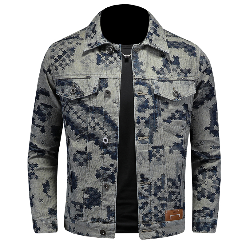 Veste en jean rétro pour hommes, vestes en jean décontractées, jacquard, social, hip-hop, streetwear, combinaison de cow-boy, marque de mode, printemps 2025