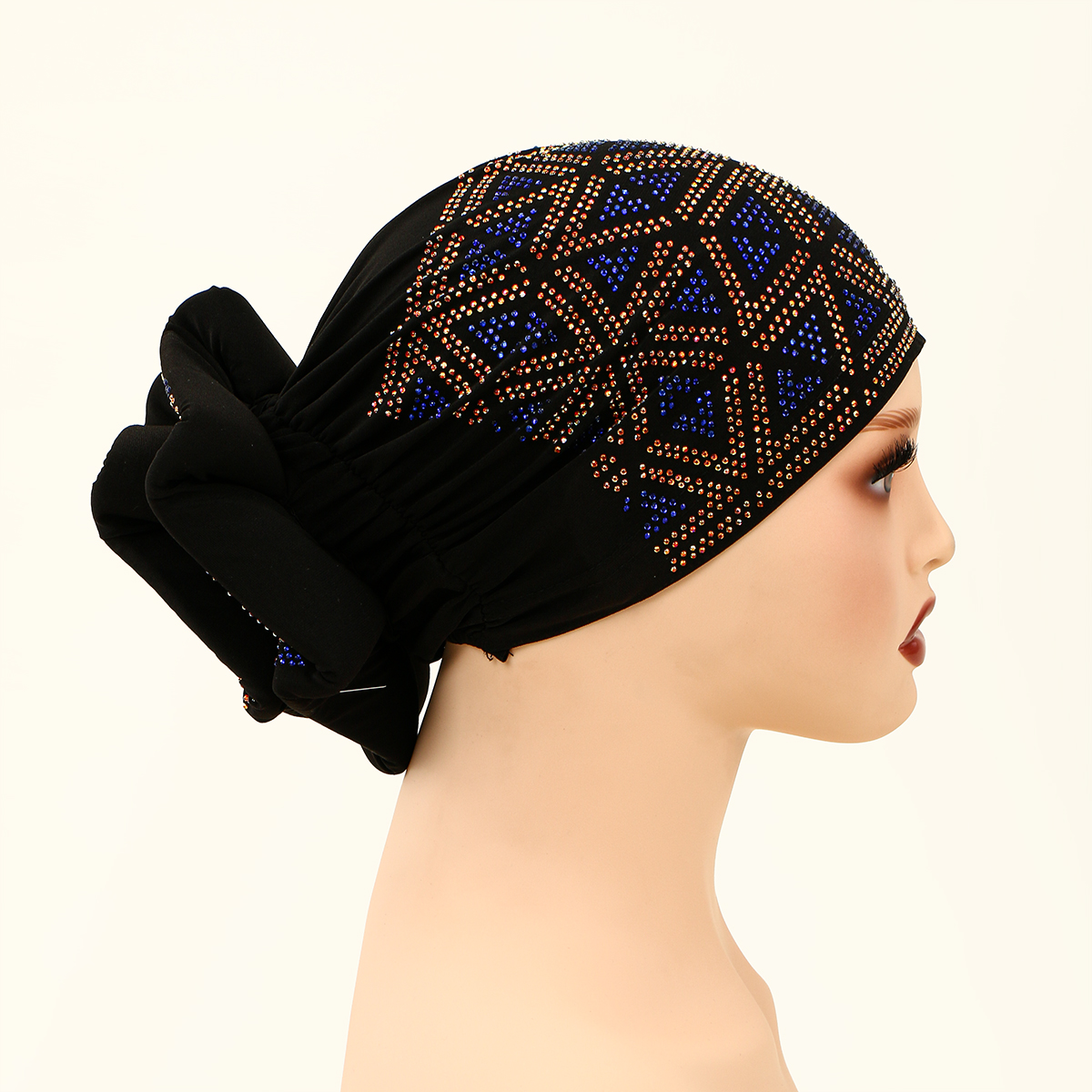 Mode musulman femme Turban chapeau velours chaud strass solide indien Bonnet cheveux Bonnet casquette pour les femmes en gros
