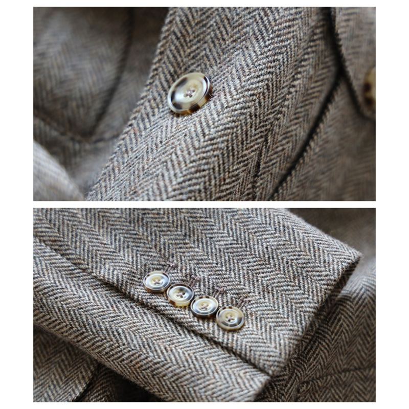 Blazer Homme Vintage en Tweed Chevrons, Mélange de Laine Britannique, Double Boutonnage, Léger, Décontracté, Veste de Sport Formelle