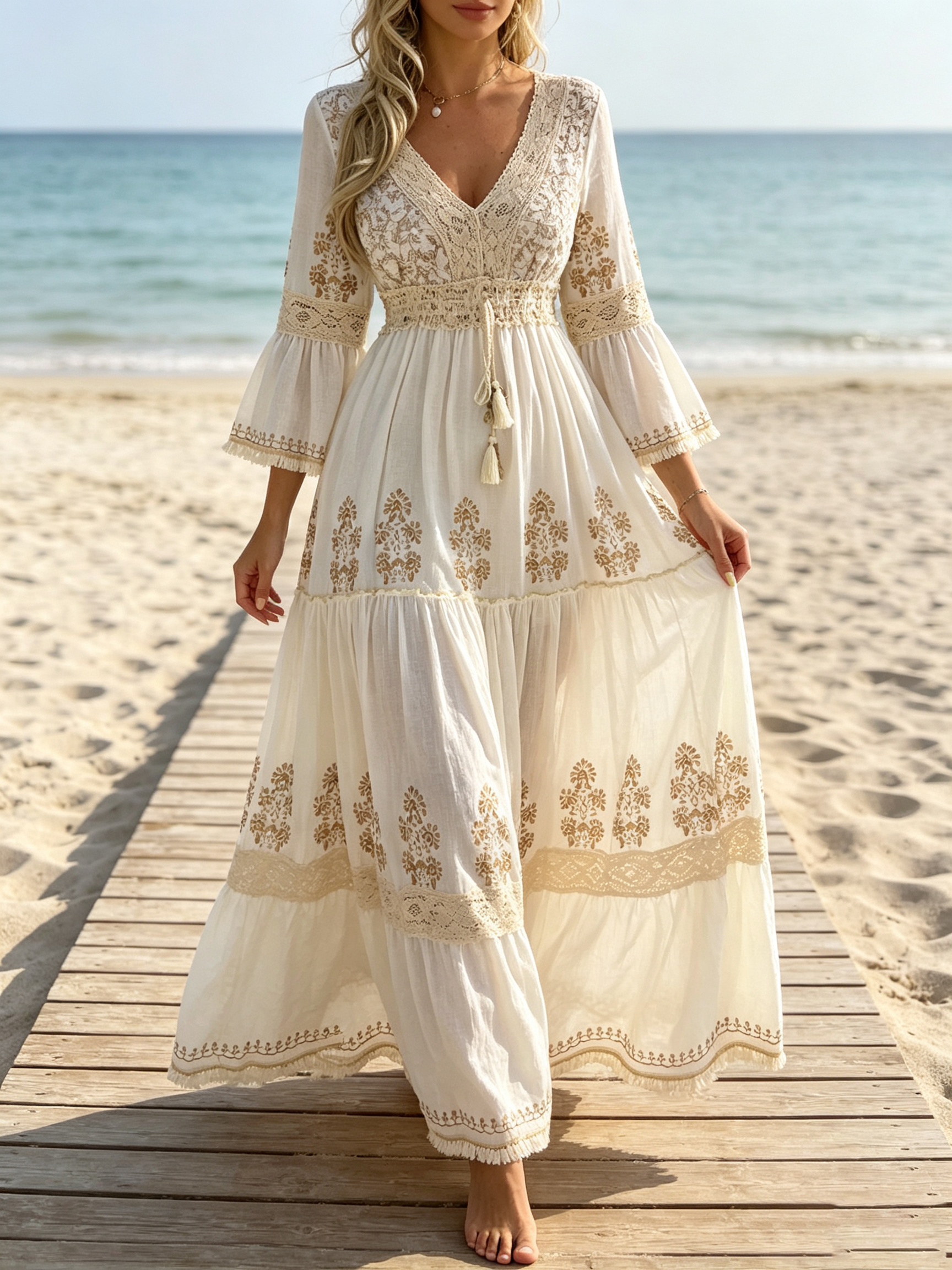 Robe longue femme 2026, imprimé floral bohème, col en V, pour l'été, robe de plage fluide, élégante, vintage, pour les vacances