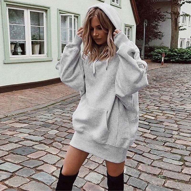 Robe à capuche oversize pour femme, ample, à manches longues, avec poches et cordon de serrage, style sweat-shirt, streetwear décontracté, pour le quotidien, pull chaud