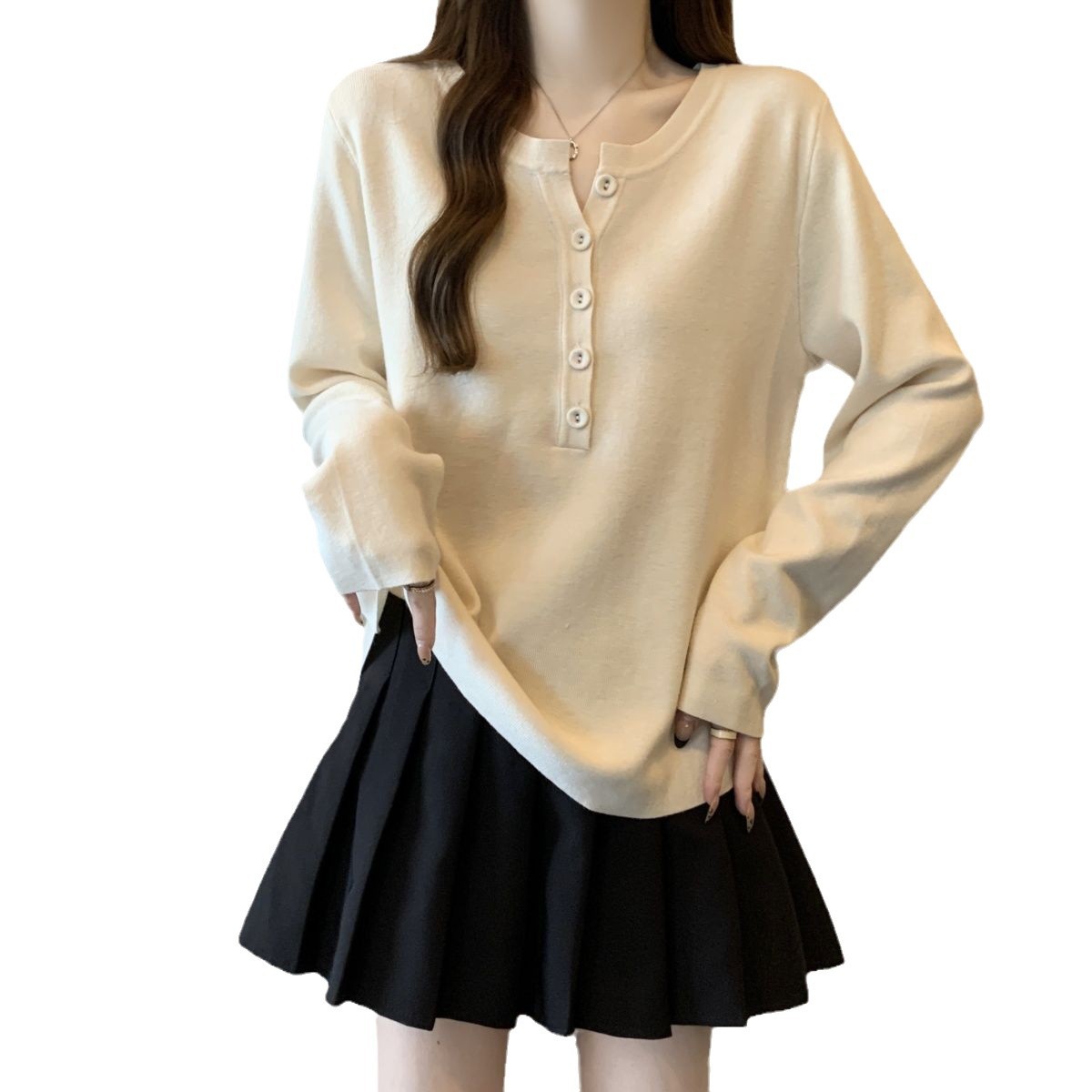 Vêtements pour femmes de grande taille, nouvelle collection printemps-automne, couleur unie, ample et légère, col semi-ouvert à boutons, haut à manches longues