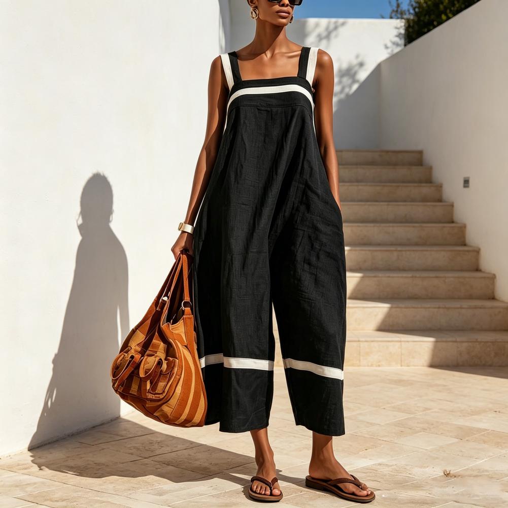 Robe d'été pour femmes, robe longue ample en coton et lin sans manches, décorée de pompons, avec poches, idéale pour les vacances