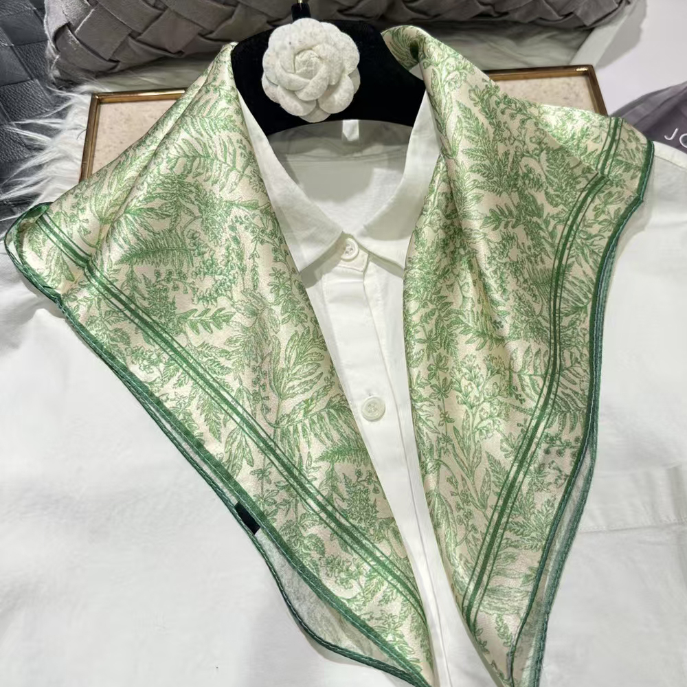 Écharpe en soie de mûrier 100% verte pour femme, foulard pour cheveux, printemps automne, élégante, motif floral, petite écharpe carrée en soie, cache-cou