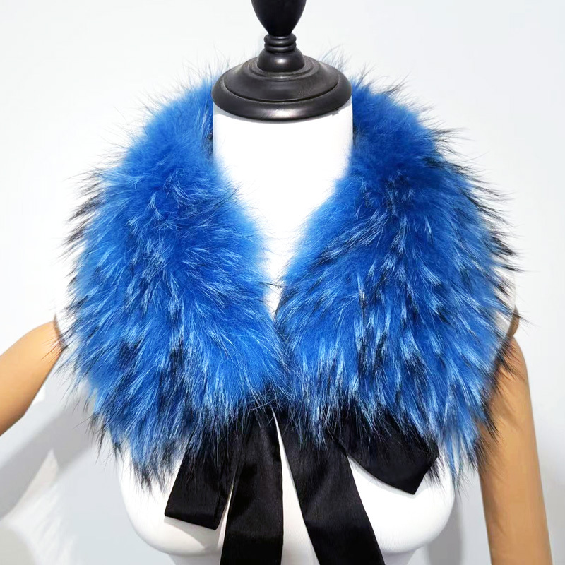 Col de fourrure de raton laveur femmes manteau d'hiver capuche décor col de fourrure de fourrure mode manteau chaud châle naturel fourrure de raton laveur écharpe cou plus chaud